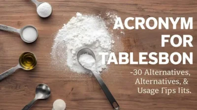 Measuring spoons on a wooden table with tablespoon highlighted, representing acronyms and cooking measurement tips