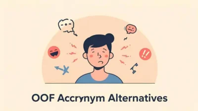 erson reacting with expressive icons representing the oof acronym and its alternatives in a clean, modern blog header design