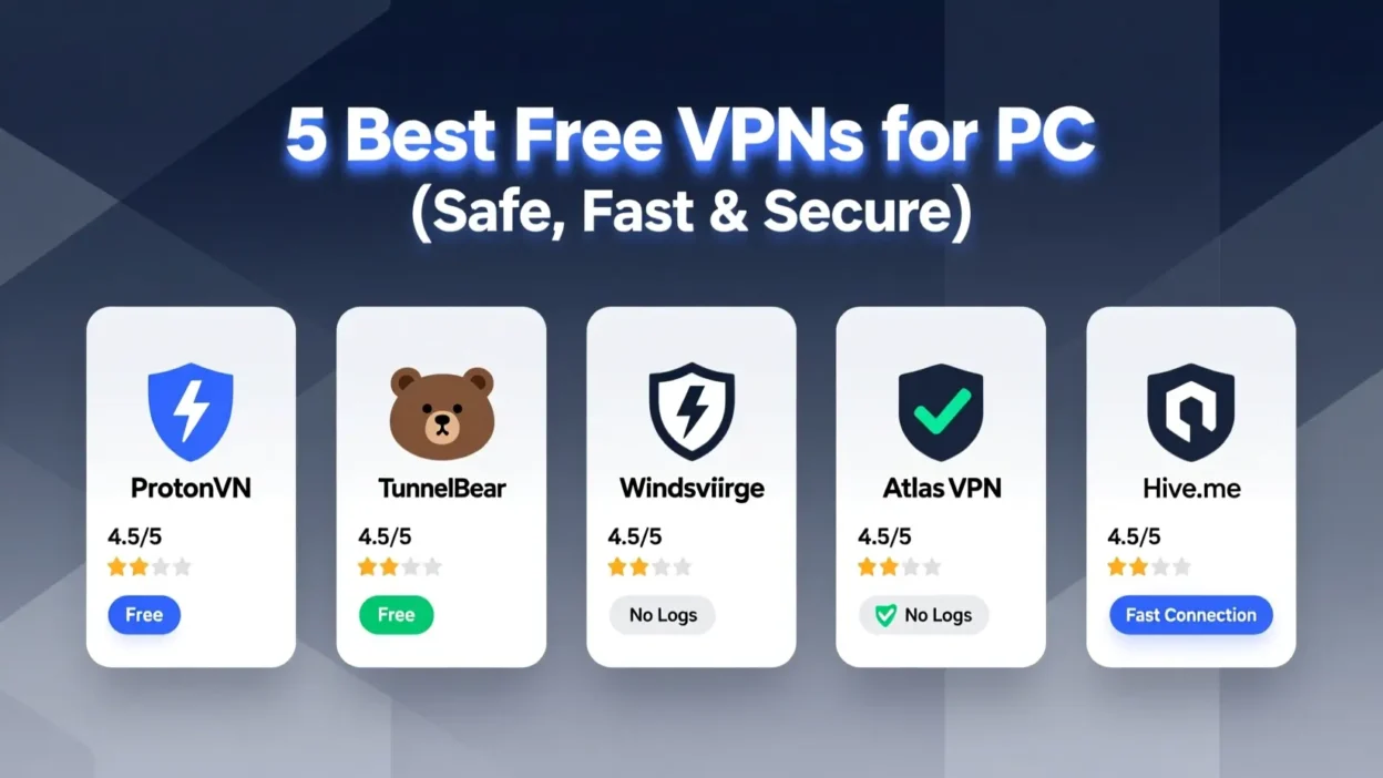 5 Best Free VPNs for PC (Safe, Fast & Secure)